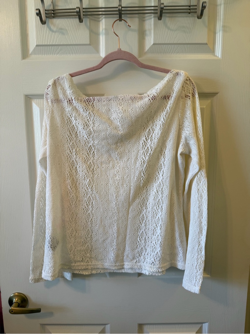 Jacob White Crochet Boatneck Long-Sleeve Top
